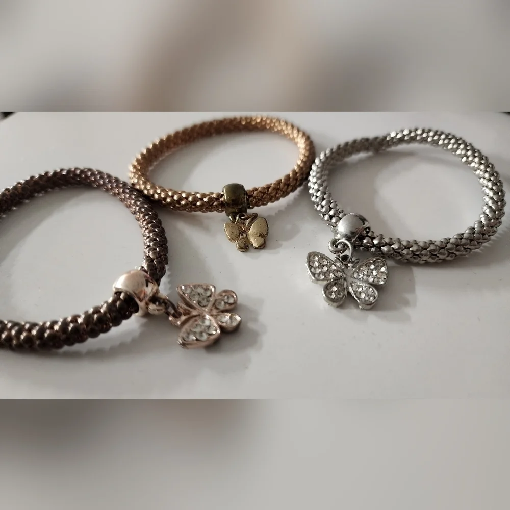 3 Pieces Butterfly Stackable Charm Bracelet Set